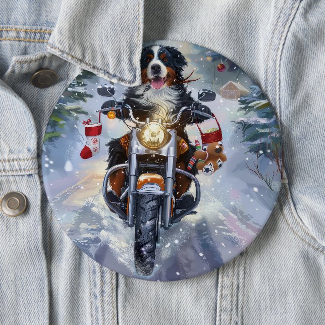 Bernese Mountain Dog kör motorcykel jul Knapp (In Situ)
