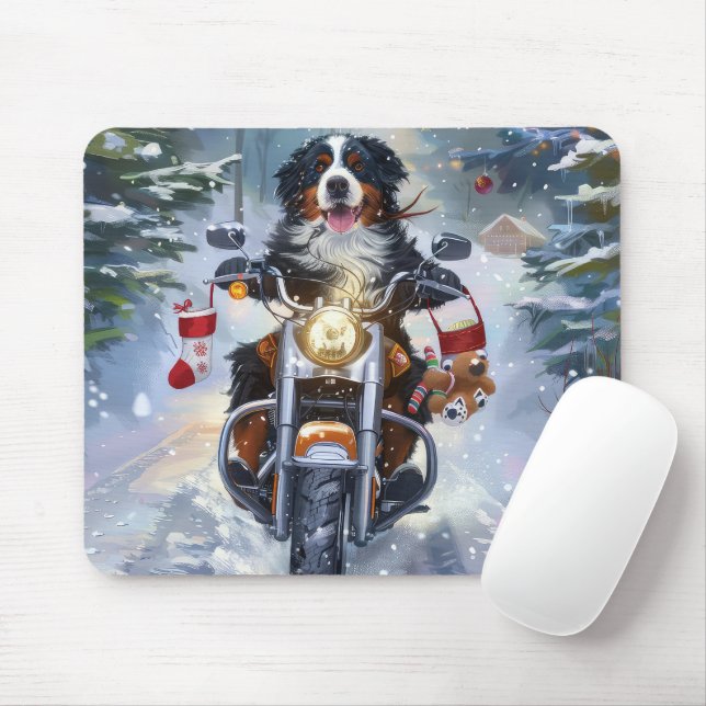 Bernese Mountain Dog kör motorcykel jul Musmatta (Med mus)