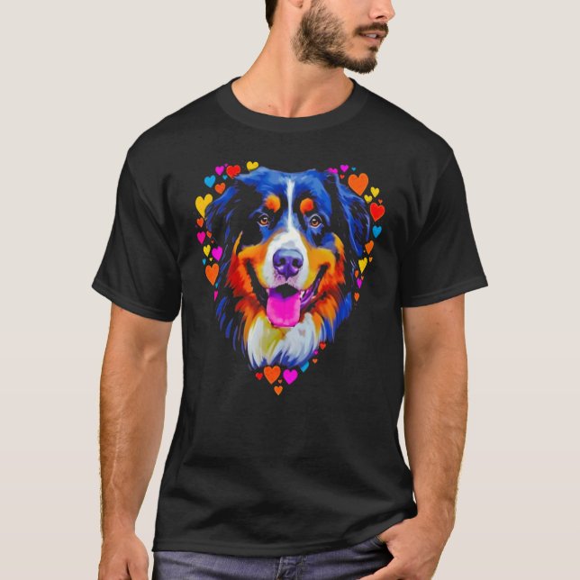 Bernese Mountain Dog Love Hearts T Shirt (Framsida)