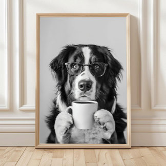 Bernese Mountain Dog och kaffeväggkonst, Svart en Poster