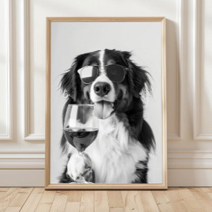Bernese Mountain Dog och vin väggkonst, Svart och Poster