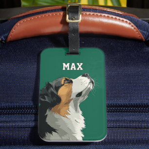 Bernese Mountain Dog på grön bakgrund Bagagebricka