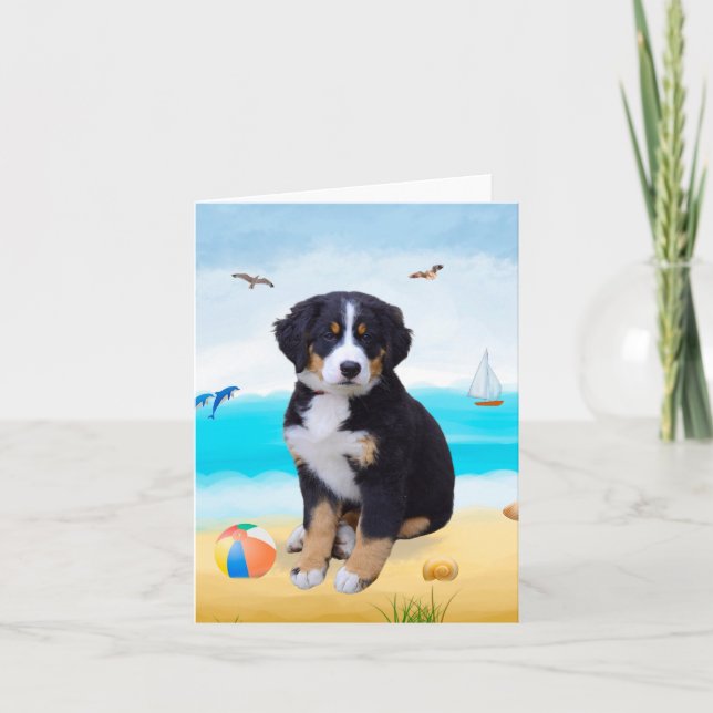 Bernese Mountain Dog på strand Kort (Framsida)