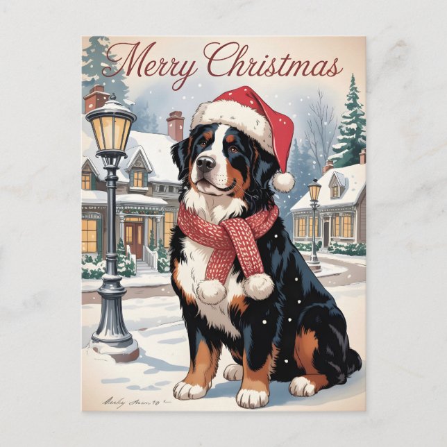 Bernese mountain dog personalized Christmas  Helg Vykort (Framsida)