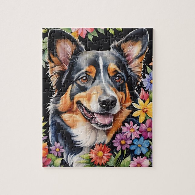 Bernese Mountain Dog Pet Portrait Watercolor Pussel (Vertikal)