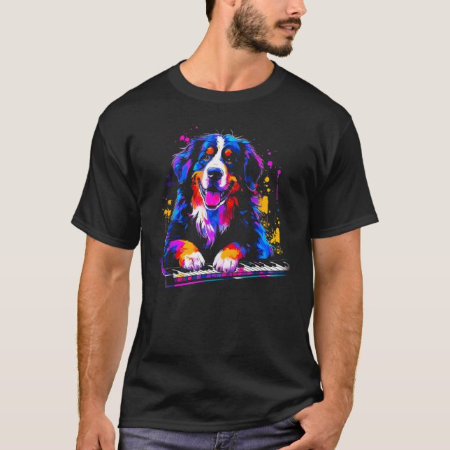 Bernese Mountain Dog Pianist T Shirt (Framsida)