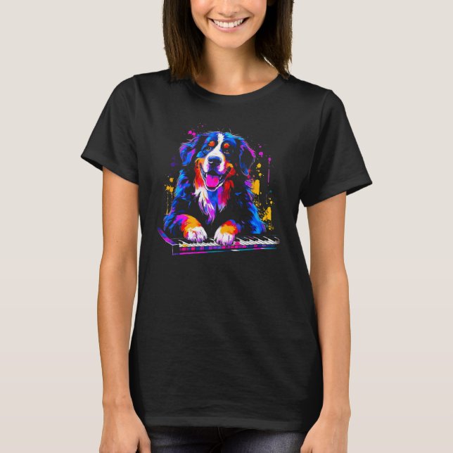 Bernese Mountain Dog Pianist T Shirt (Framsida)
