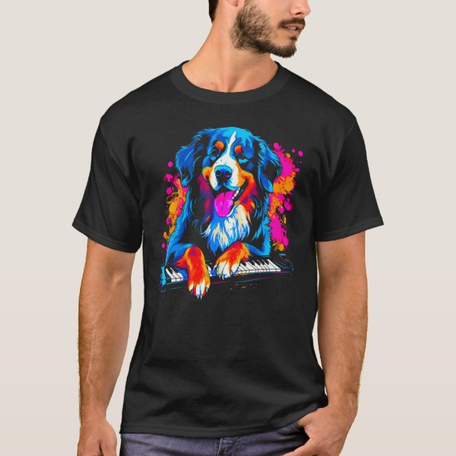 Bernese Mountain Dog Piano T Shirt (Framsida)