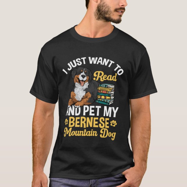 Bernese Mountain Dog Read Books T Shirt (Framsida)
