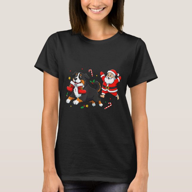 Bernese Mountain Dog Santa Claus Boots Christmas W T Shirt (Framsida)