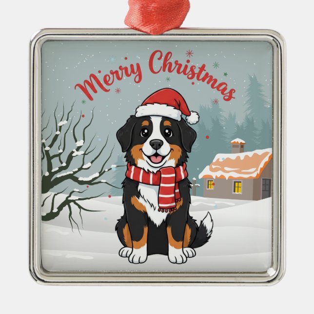 Bernese Mountain Dog Snöig juldoodle Julgransprydnad Metall (Framsidan)