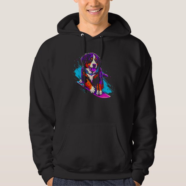 Bernese Mountain Dog Snowboarding Hoodie (Framsida)