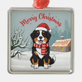 Bernese Mountain Dog Snowy Christmas Doodle Julgransprydnad Metall
