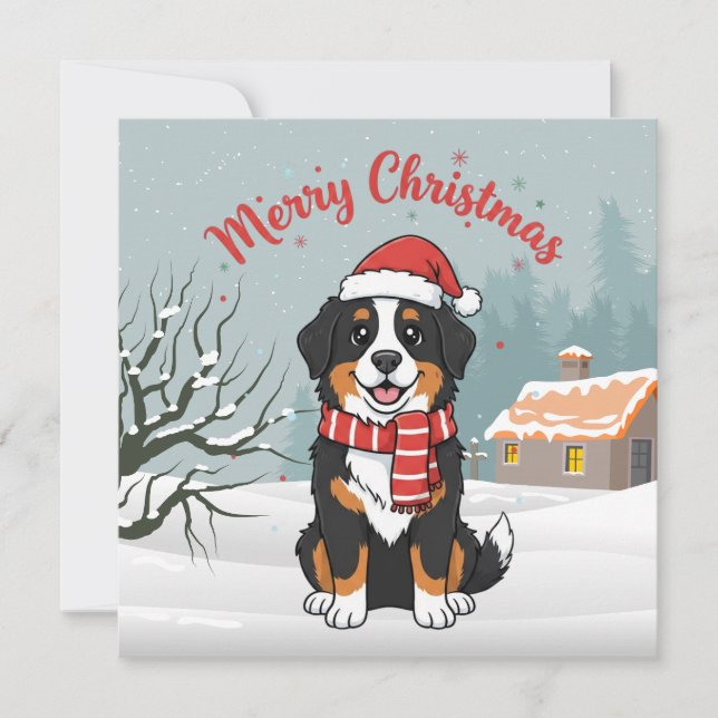 Bernese Mountain Dog Snowy Christmas Doodle Julkort (Framsida)