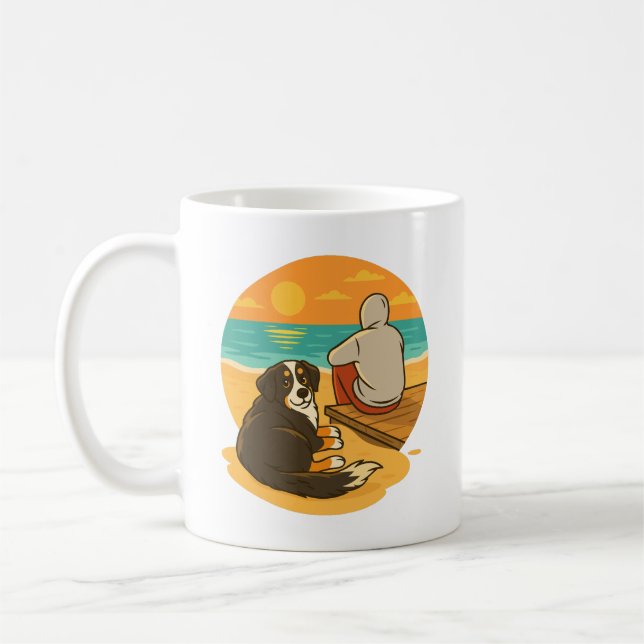 Bernese Mountain Dog Solnedgång Strand Kamrat Kaffemugg (Vänster)