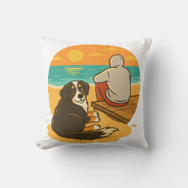 Bernese Mountain Dog Solnedgång Strand Kamrat Kudde