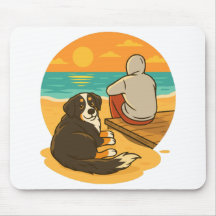 Bernese Mountain Dog Solnedgång Strand Kamrat