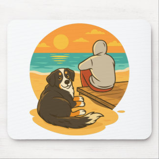 Bernese Mountain Dog Solnedgång Strand Kamrat Musmatta