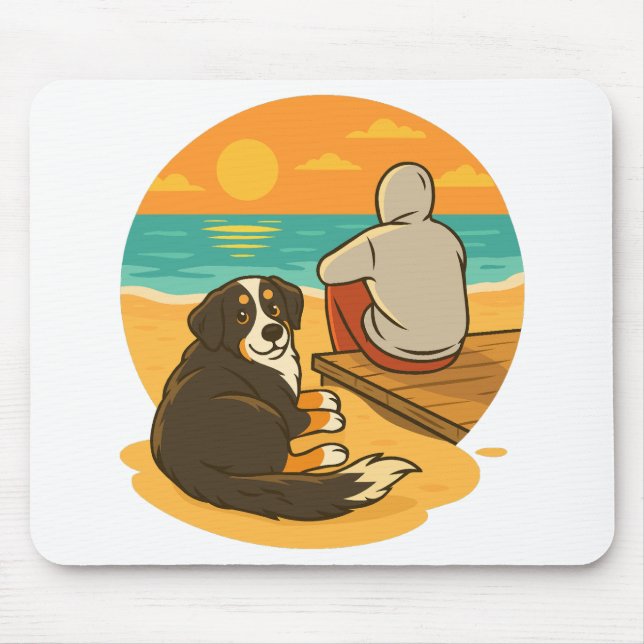 Bernese Mountain Dog Solnedgång Strand Kamrat Musmatta (Framsidan)