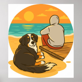 Bernese Mountain Dog Solnedgång Strand Kamrat Poster