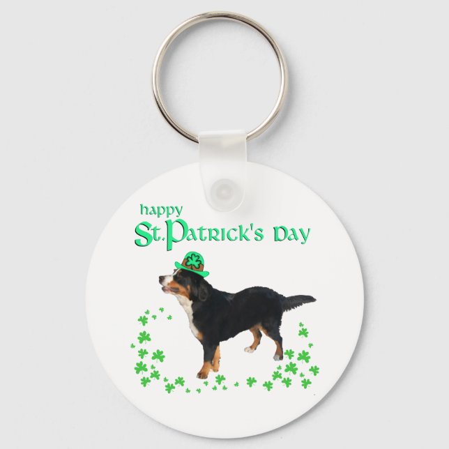 Bernese Mountain Dog St. Patrick's Day Nyckelring (Framsida)