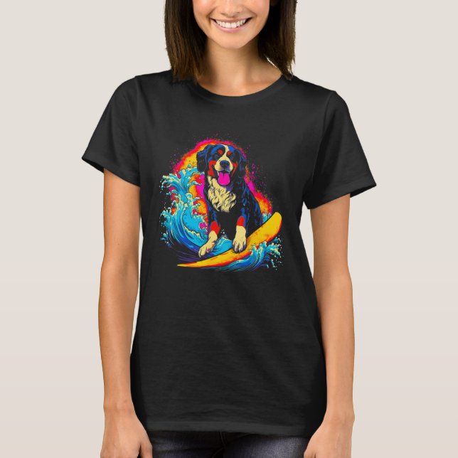 Bernese Mountain Dog Surfer T Shirt (Framsida)