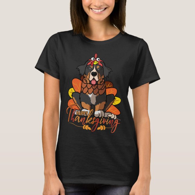 Bernese Mountain Dog Thanksgiving Dog Turkey Costu T Shirt (Framsida)