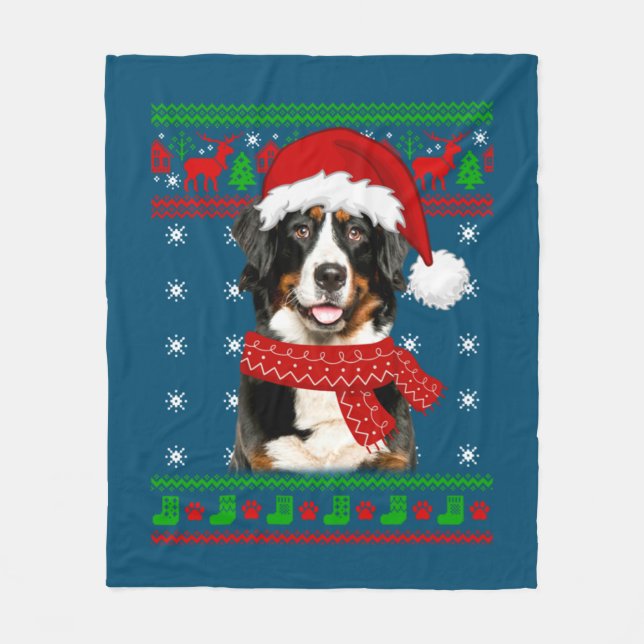 Bernese Mountain Dog Ugly Sweater Christmas Puppy Fleecefilt (Framsidan)