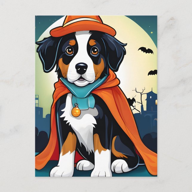 Bernese Mountain Dog Valp Halloween Vykort (Framsida)