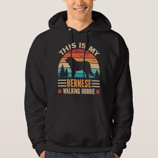 Bernese Mountain Dog Walking Retro Vintage Sunset Hoodie (Framsida)