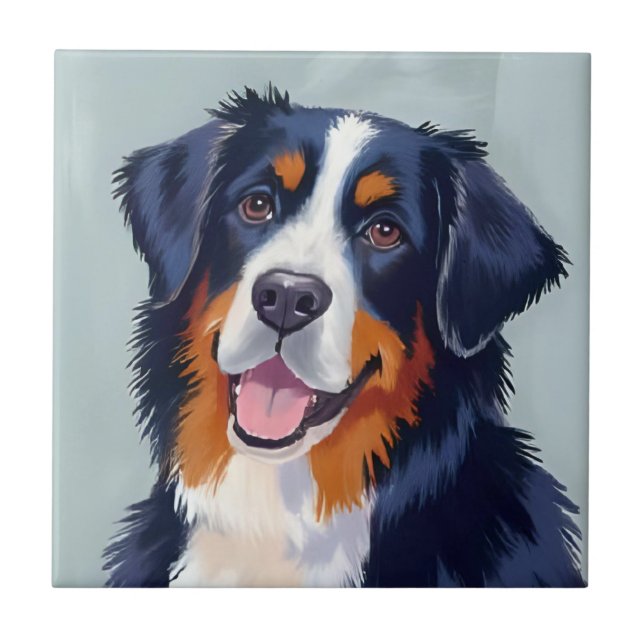 Bernese Mountain Dog | Watercolor Painting Kakelplatta (Framsidan)