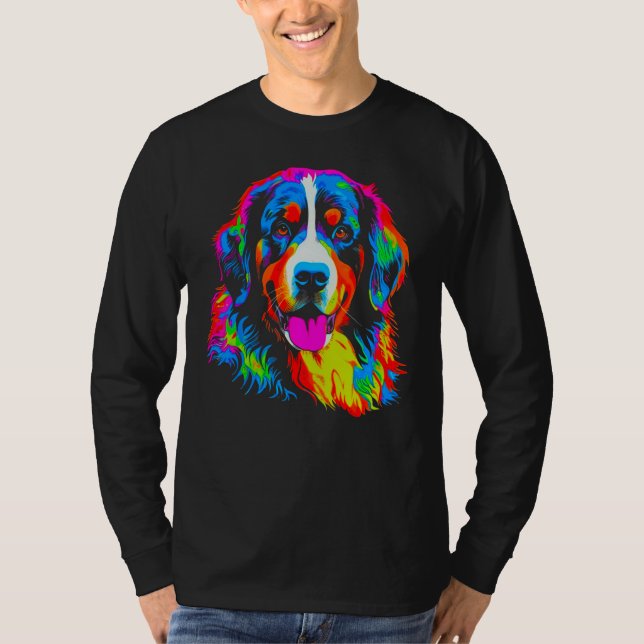 Bernese Mountain Dog Yellow Pink Orange Blue Green T Shirt (Framsida)