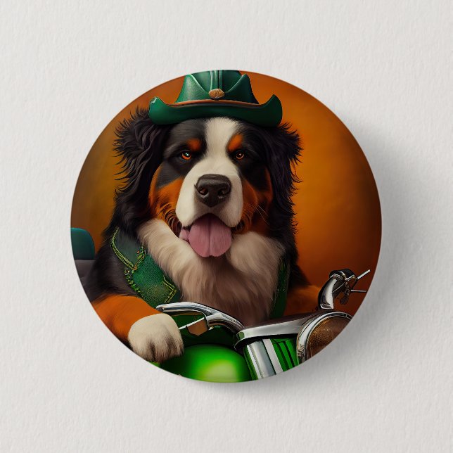 Bernese Mountain Driving Bike St. Patrick's Day Knapp (Framsida)