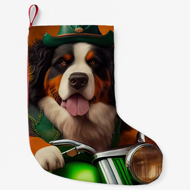 Bernese Mountain Driving Bike St. Patrick's Day Liten Julstrumpa (Framsidan)