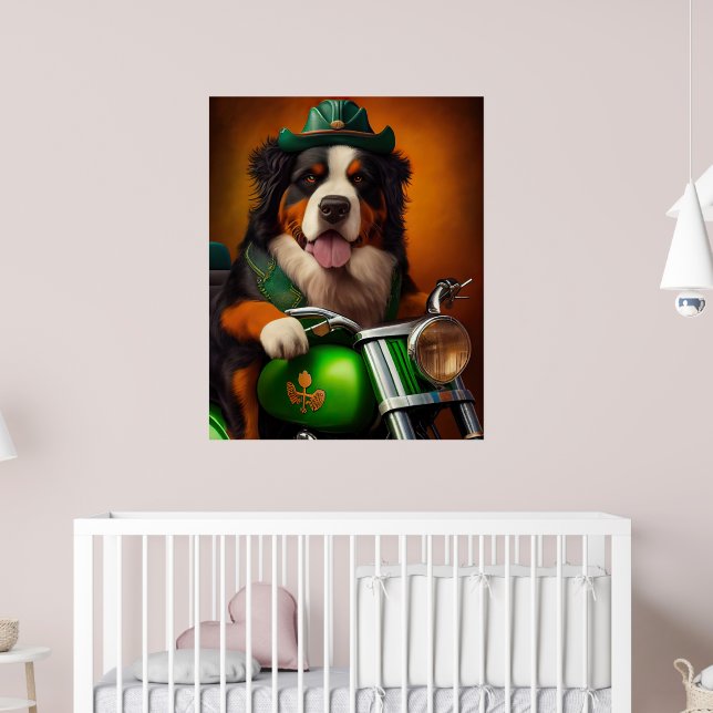 Bernese Mountain Driving Bike St. Patrick's Day Poster (Barnkammare 2)