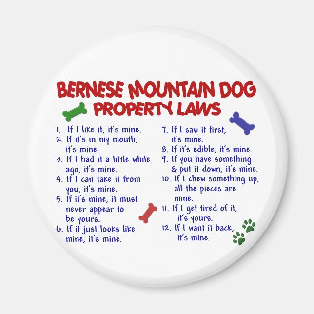 BERNESE MOUNTAIN Egendom LAGSTIFTNING 2 Magnet (Framsidan)