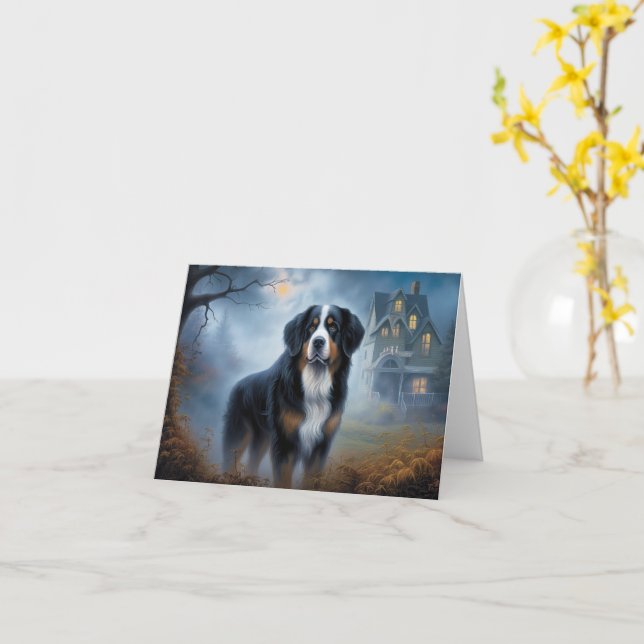 Bernese Mountain Halloween Skräckinjagande Kort (Gul blomma)