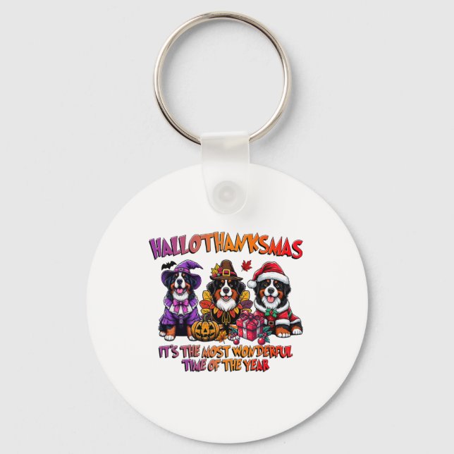Bernese Mountain Halloween Thanksgiving Christmas  Nyckelring (Framsida)