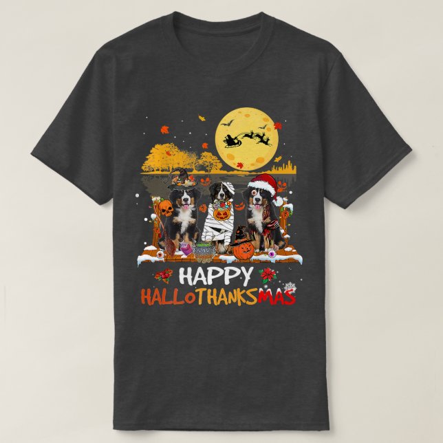 Bernese Mountain Happy Hallothanksmas Halloween Th T Shirt (Design framsida)