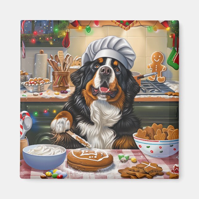 Bernese Mountain Helgdag Baking: Festive God jul Magnet (Framsidan)
