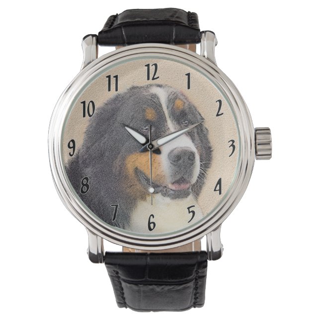 Bernese Mountain Hund 2 Painting - Original Hund A Armbandsur (Framsida)