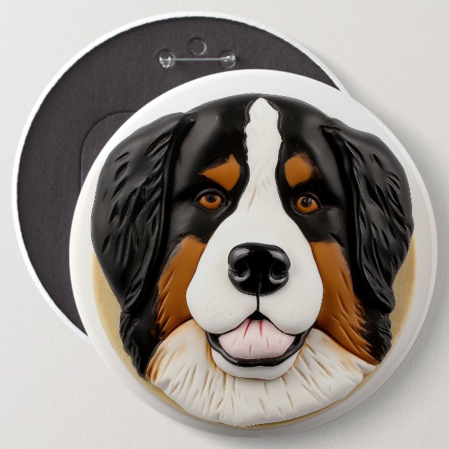 Bernese Mountain Hund 3D Inspired Knapp (Framsida & baksida)
