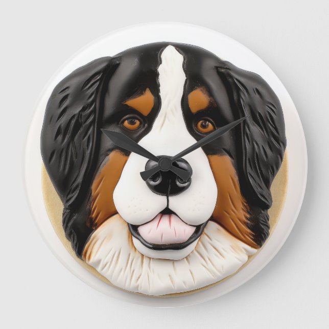 Bernese Mountain Hund 3D Inspired Stor Klocka (Framsida)