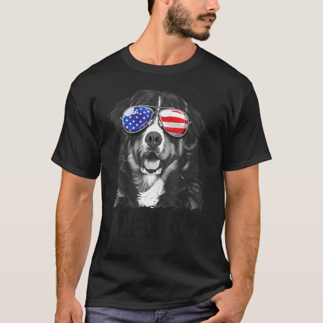 Bernese Mountain Hund 4 juli Merica Manar Americ T Shirt (Framsida)