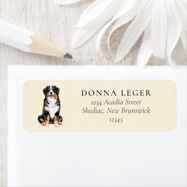 Bernese Mountain Hund Adress Returadress Etikett (Insitu)