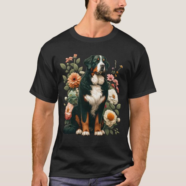 Bernese Mountain Hund Aesthetic Boho Blommigt för T Shirt (Framsida)