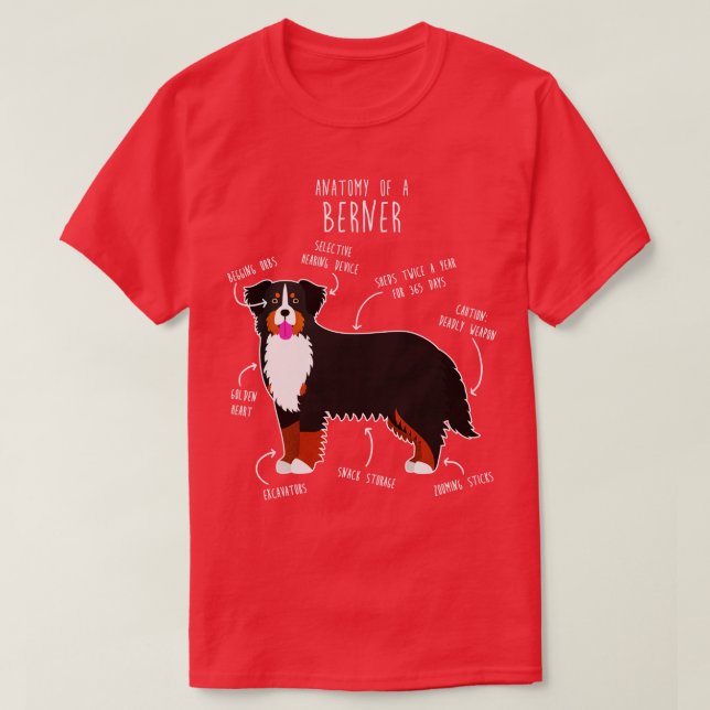 Bernese Mountain Hund Anatomy 3 T Shirt (Design framsida)