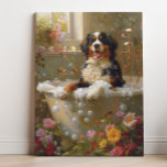 Bernese Mountain Hund Art, Bathroom Art Canvastryck<br><div class="desc">Konst med en lekfull Bernese Mountain-Hund som njuter av ett avslappnande badande av bubblor och vackra blommor. Den här charmerande teckningen ger ditt space en aning värme och personlighet,  skapar att det känns mer inbjudande och glatt.</div>