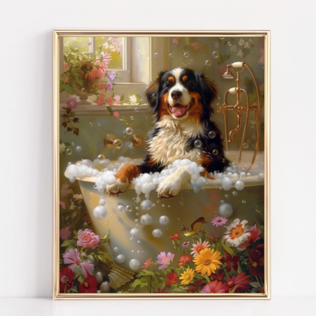 Bernese Mountain Hund Art, Bathroom Artwork Poster (Bernese Mountain Dog Art Print)