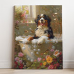 Bernese Mountain Hund Art | Bernese in Bathtub Canvastryck<br><div class="desc">Konst med en lekfull Bernese Mountain-Hund som njuter av ett avslappnande badande av bubblor och vackra blommor. Den här charmerande teckningen ger ditt space en aning värme och personlighet,  skapar att det känns mer inbjudande och glatt.</div>